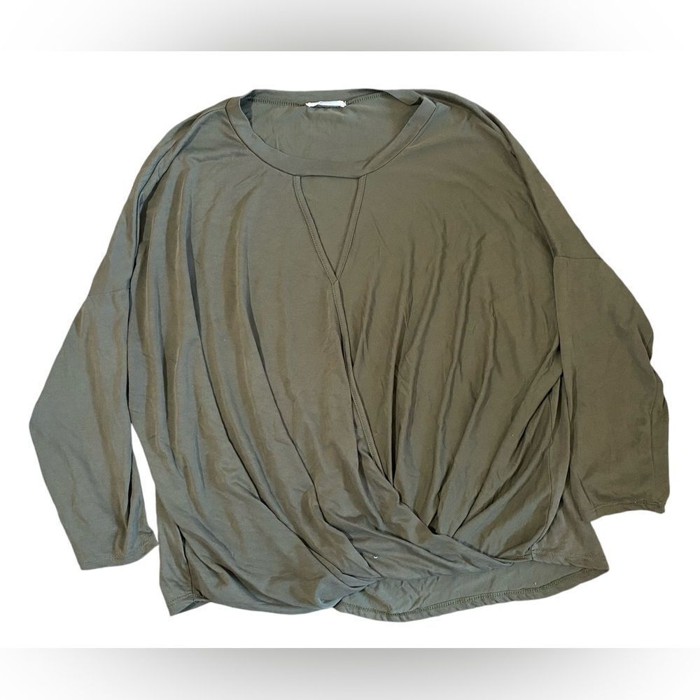 Womens Long Sleeve Hi-Lo Drape Front Blouse